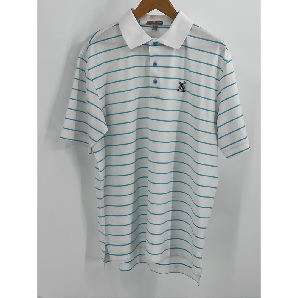 Peter Millar Polo Shirt Golf Men Large White Green Stripe Short Sleeve